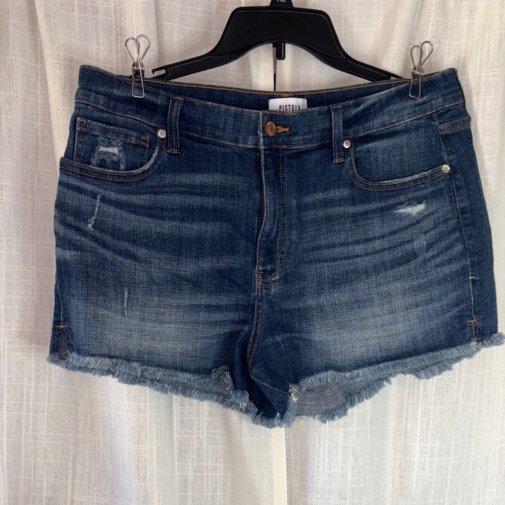 Pastels Blue Jean Shorts Distressed Cut-Off Style